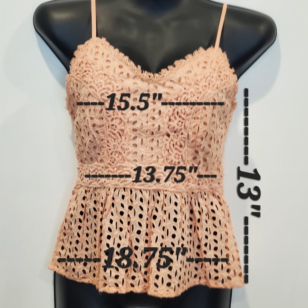 Japna Peach Lace Adjustable Strap Cotton Peplum Camin Top, Medium - Picture 4 of 7